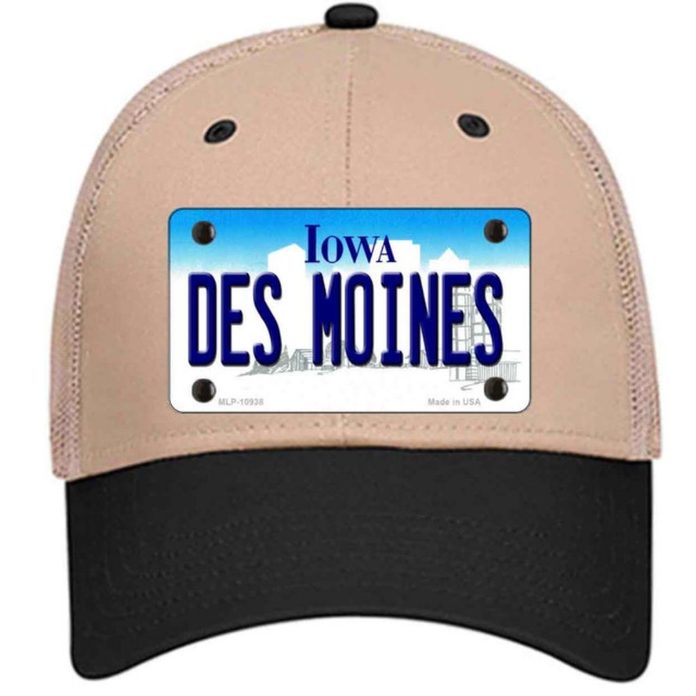 Des Moines Iowa Metal on Trucker Mesh Snapback Hat - Khaki